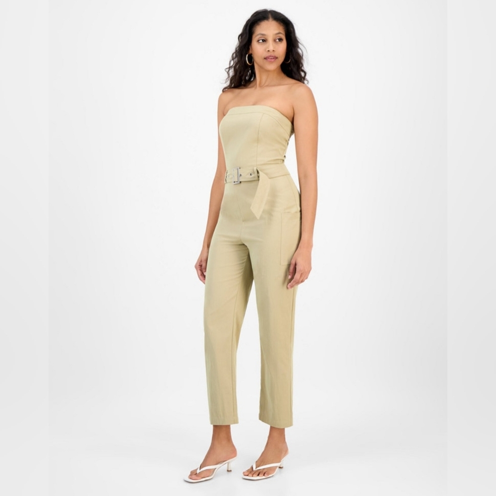 BAR III WOMEN'S STRAPLESS BELTED UTILITY JUMPSUIT SIZE LARGE NWT
